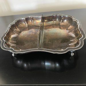 Silver plate Serving Tray with Removable Divider - Mature Patina